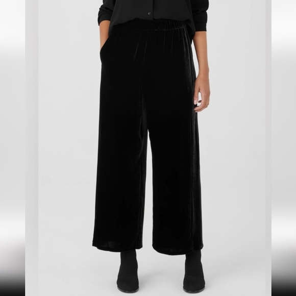 Eileen Fisher Women's Black Velvet Wide Leg Pleat Pant XXS